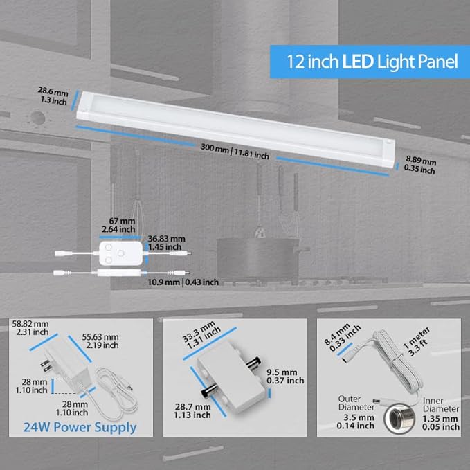 EShine 4 Pack 12 inch White Smart Dimmable LED Under Cabinet Lighting Kit Compatible with Alexa, Google - Cool White (6000K)