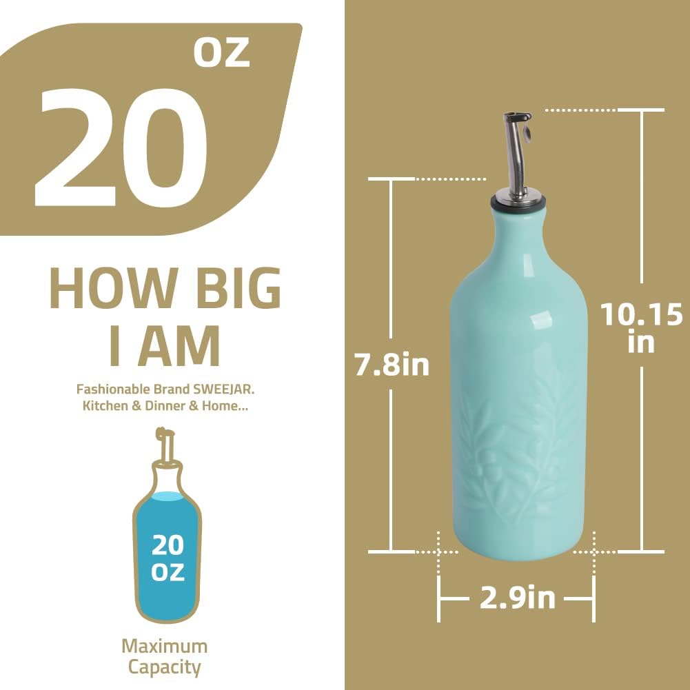 Sweejar Ceramic Olive Oil Dispenser Bottle, 20 Oz Relief Design EVOO Oil and Vinegar Dispensing Bottle with Spout for Kitchen, Set of 1 (Gradient Blue)