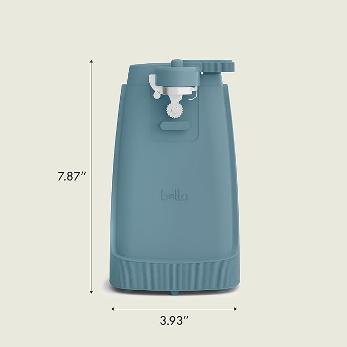 bella Electric Can Opener and Knife Sharpener, Multifunctional Jar and Bottle Opener with Removable Cutting Lever and Cord Storage, Stainless Steel Blade, Surf