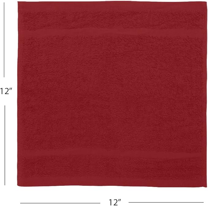 Avalon Towels Cotton Washcloths – (Pack of 24) Size 12x12 Inches, 100% Ring Spun Cotton, Soft & Absorbent Face Towels, Gym Towels, Hotel and Spa Quality, Reusable Fingertip Towels (Red)