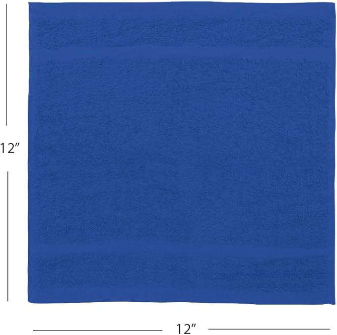 Avalon Towels Cotton Washcloths – (Pack of 24) Size 12x12 Inches, 100% Ring Spun Cotton, Soft & Absorbent Face Towels, Gym Towels, Hotel and Spa Quality, Reusable Fingertip Towels (Blue)