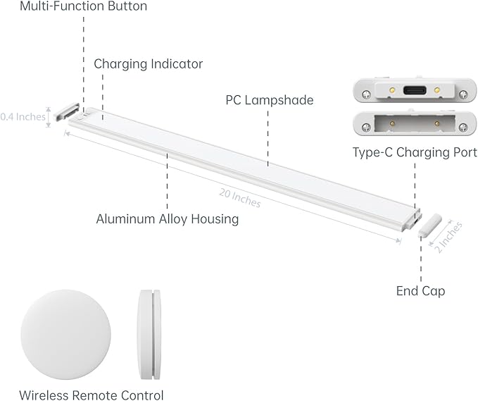 20 Inch Under Cabinet Lighting, Expandable LED Cabinet Light with Sensor Controls, Adjustable Color Temperature & Brightness, Wireless Magnetic Installation