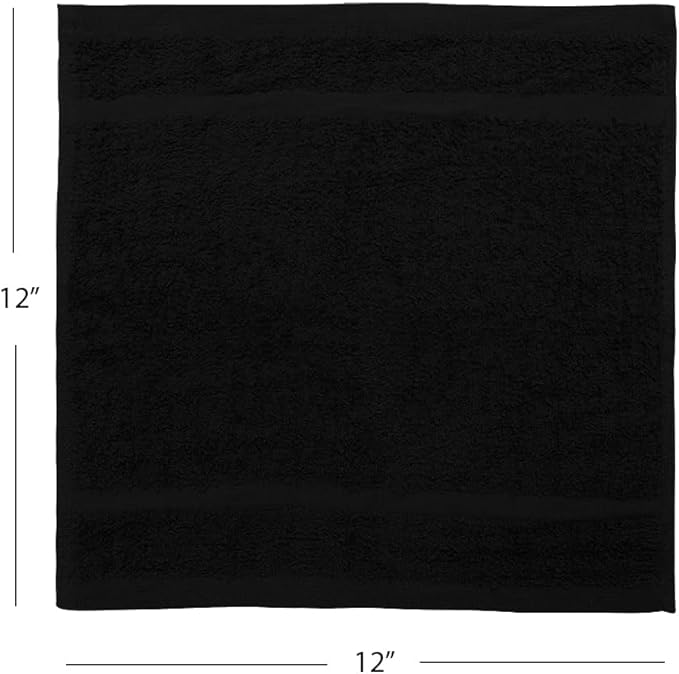 Avalon Towels Cotton Washcloths – (Pack of 36) Size 12x12 Inches, 100% Ring Spun Cotton, Soft & Absorbent Face Towels, Gym Towels, Hotel and Spa Quality, Reusable Fingertip Towels (Black)