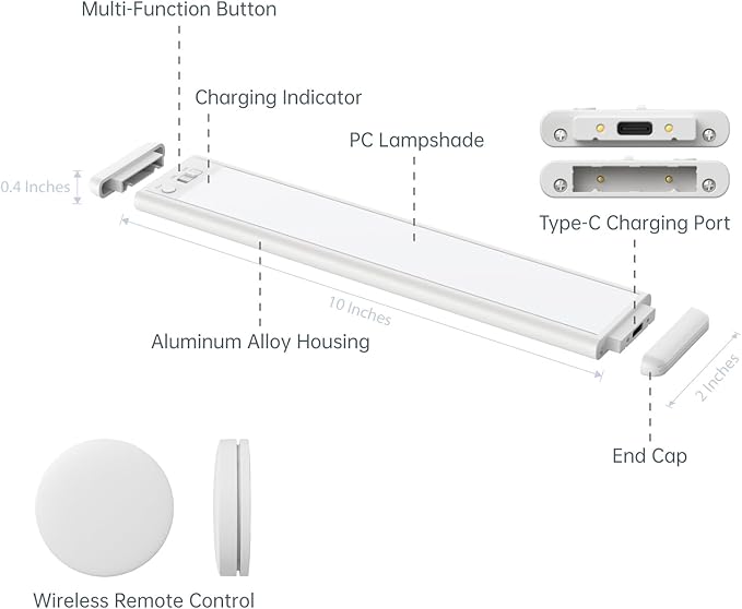 10 Inch Under Cabinet Lighting, Expandable LED Cabinet Light with Sensor Controls, Adjustable Color Temperature & Brightness, Wireless Magnetic Installation
