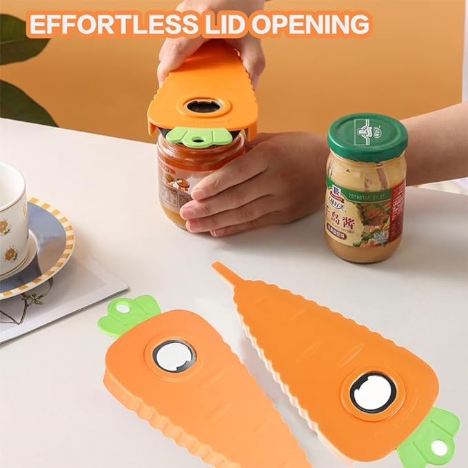 Jar Opener Bottle Opener for Weak Hands, Can & Lids Effortless Tool Openers for Seniors with Arthritis, Carrot Shaped Kitchen Gadgets Easy Twist Off Lids and Bottle Caps
