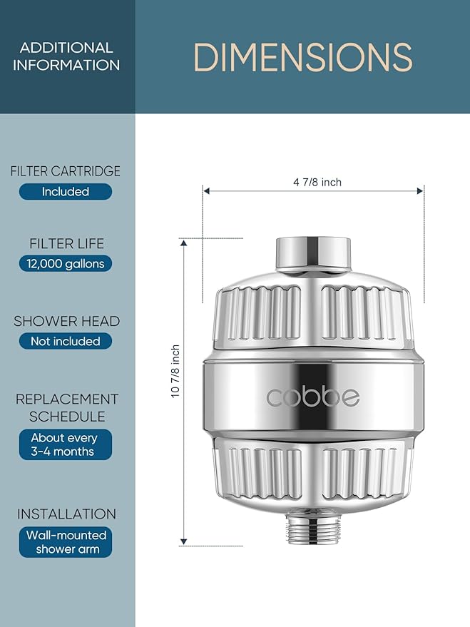 Cobbe HD HEAVY DUTY High Output Shower Filter – 99% REMOVAL Shower Head Filter for Hard Water, Heavy Metals, Chlorine and Harmful Substance, Improve your skin and hair - Chrome