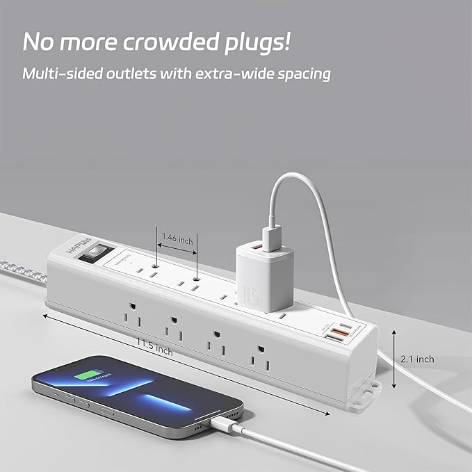 Surge Protector Power Strip 5 FT Extension Cord with Multiple Outlets - 12 Widely AC Outlets and 3 USB Ports, Flat Plug, Wall Mount Outlet Extender with 1700J Overload Protection, ETL Listed