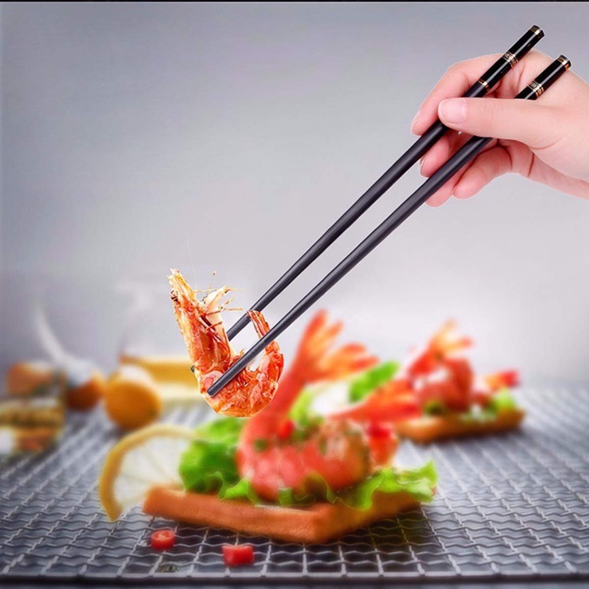 VIWIK 5 Pairs Premium Chopsticks Gold Edged Stainless Steel Pipe Fittings Reusable Chop sticks Dishwasher Safe 9.6 Inch Gift Set