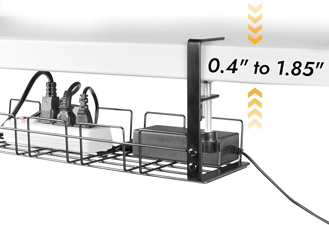 Under Desk Cable Management 2pack Kit- 15.7'' Long 5.1'' Wide Tray, Steel Cord Organizers, 4 Cable Holder, 12 Roll Cable Organizer Straps, No Drill, No Damage to Desk(Black)