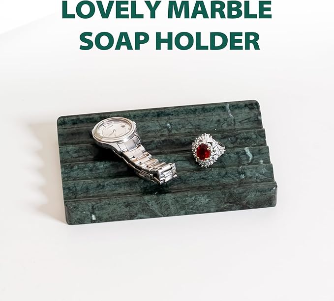Soap Holder, Marble Soap Dish for Shower, Green Bar Soaps Holder with Water Ripple Design, Easy Cleaning Soaps Saver for Kitchen Sink,Bathroom, Executive Indian Natural Stone Soap Tray