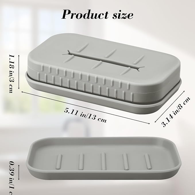 2-in-1 Silicone Soap Holder & Brush Set with Built-in Soap Saver Compartment, Includes a leak-proof soap tray+body brush, Unbreakable&Noise-Free, Soap Dish with Soft Brush, Brush with Soap Dish (grey)