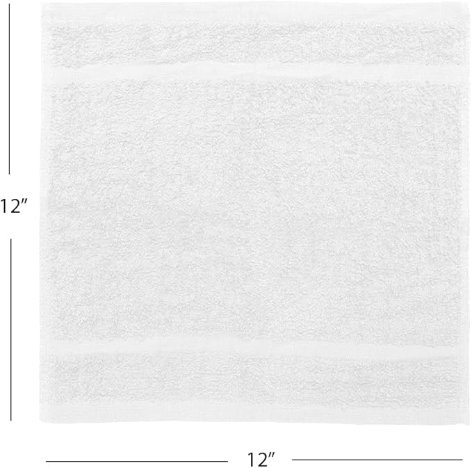 Avalon Towels Cotton Washcloths – (Pack of 24) Size 12x12 Inches, 100% Ring Spun Cotton, Soft & Absorbent Face Towels, Gym Towels, Hotel and Spa Quality, Reusable Fingertip Towels (White)