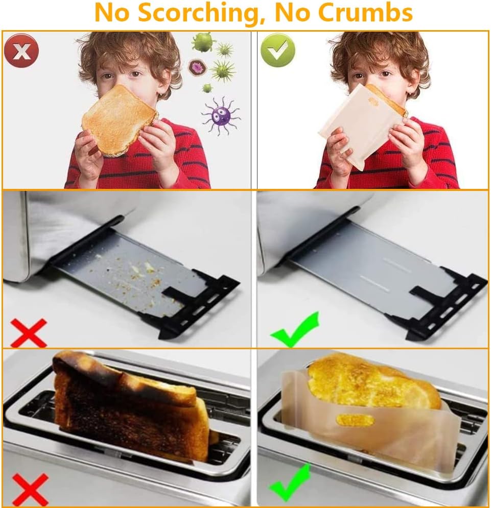 Toaster Bags Reusable for Grilled Cheese Sandwiches | Safest On The Market - 100% BPA & Gluten Free | Non Stick Toast Bag (4PCS)