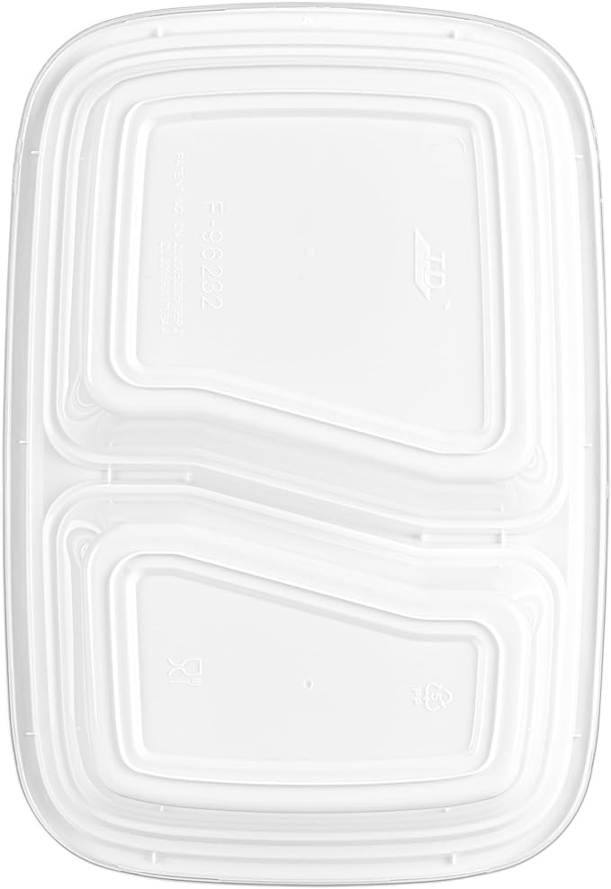 Restaurantware Asporto 32 Ounce Compartment Take Out Boxes, 50 Microwavable Meal Prep Containers - 2 Compartments, With Clear Plastic Lids, White Plastic Food Containers, Do Not Contain BPA