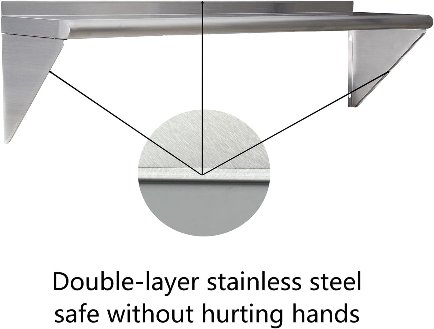 Stainless Steel Shelf 12"x24", Space-Saving Wall Mounted Shelving, 260lb Heavy Duty Steel Shelves with Easy-Clean Surface for Kitchen, Restaurant, Bar, Hotel (Commercial & Home Use)