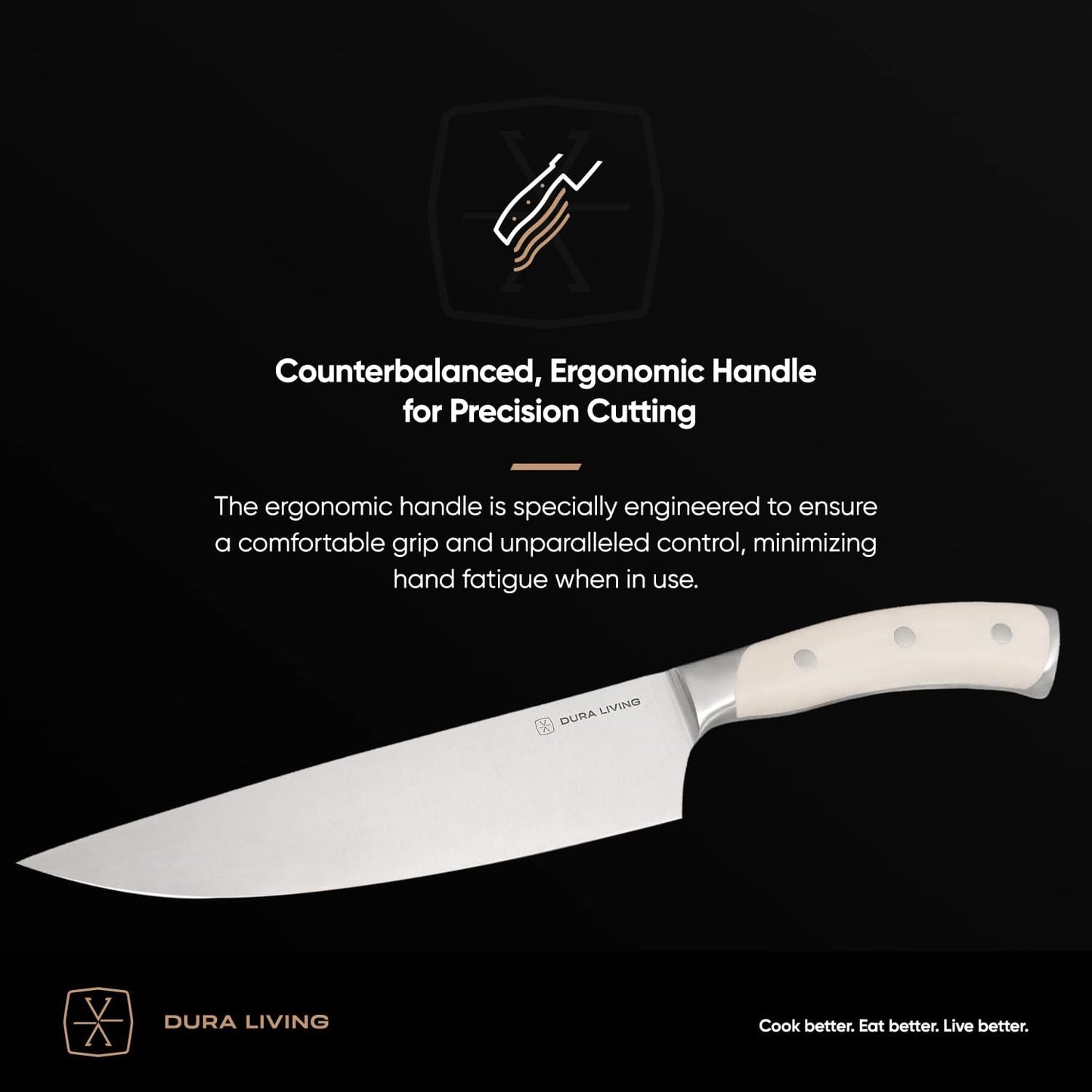 8-Inch Chef Knife – Ultra-Sharp German High Carbon Stainless Steel, Full Tang, Ergonomic Handle, Multipurpose Kitchen Knife for Chopping, Slicing, and Dicing, Cream