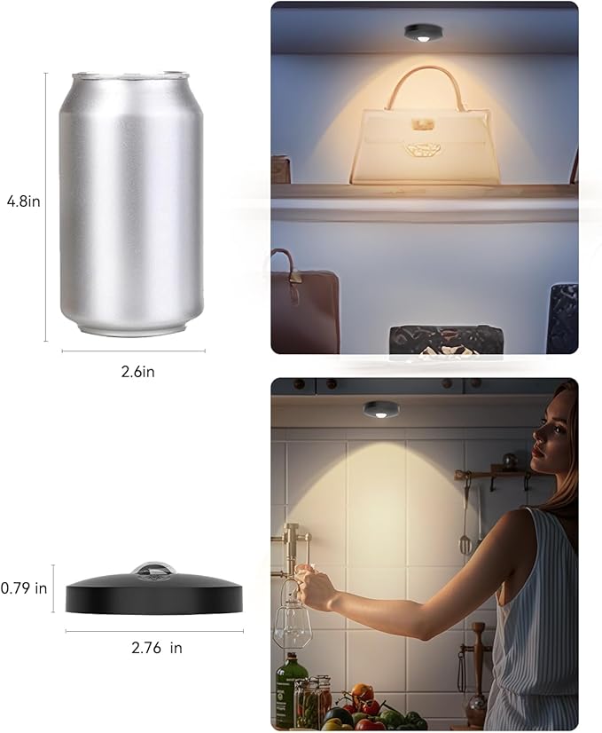 Rechargeable RGB Puck Lights with Remote Control, 1500mAh Battery Operated Push Lights, Dimmable & Timer Under Cabinet Lighting for Closet, Bedroom, Kitchen Black 12Pcs