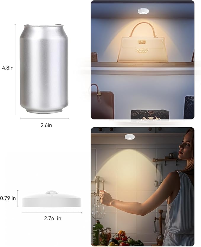 Rechargeable RGB Puck Lights with Remote Control, 1500mAh Battery Operated Push Lights, Dimmable & Timer Under Cabinet Lighting for Closet, Bedroom, Kitchen White 3Pcs