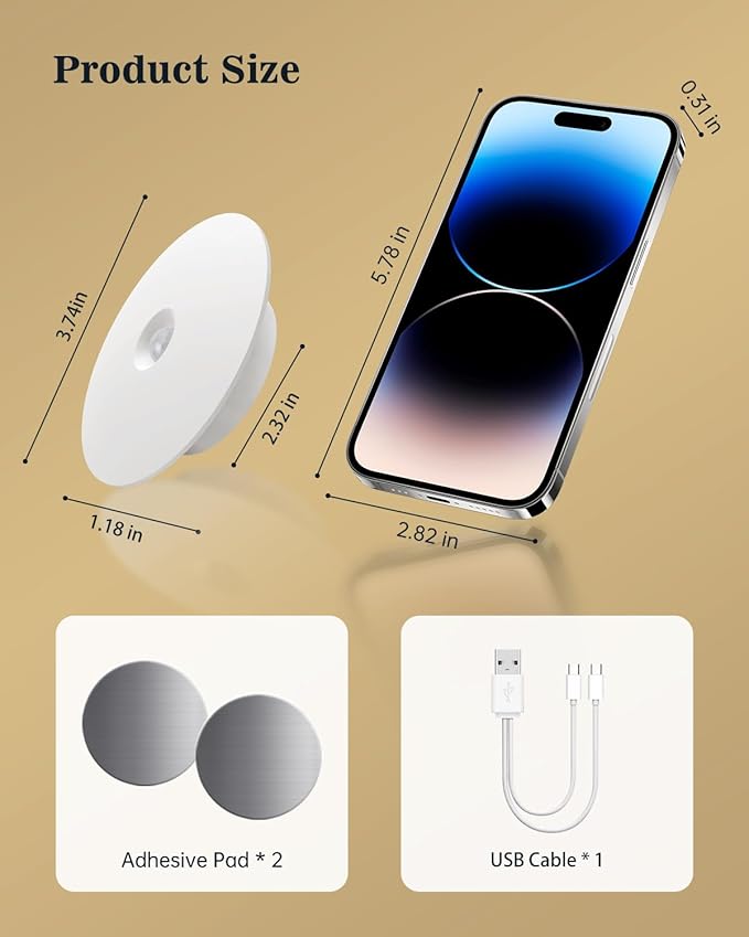 Yiliaw Motion Sensor Night Light, Rechargeable Stair Lights Indoor, Warm White with Wireless Magnetic Mount, Adjustable Brightness & 3 Color Temps for Hallway, Stairway, Bathroom, Closet (4 Pack)