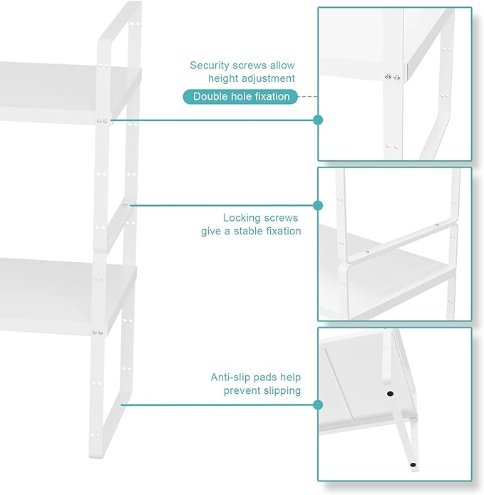 Cabinet Organizer Shelves,Expandable Pantry Counter Inside Cabinet Shelves,Stackable Spice Racks,Storage Shelves for Kitchen Bathroom Under Sink Office,White,D:8.07",3 Packs