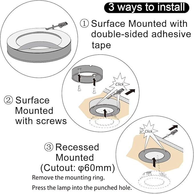 VST Under Cabinet Lighting Plug in with Wireless Touch Dimmer Switch, Recessed or Surface Mount Design, Warm White 3000K 12V 2W(12W Total, 60W Equivalent), 6 Pack Puck Lights Fixtures