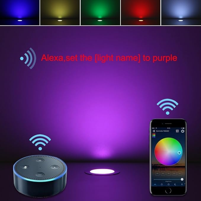 INDARUN RGB Deck Lighting φ1.22 Deck Lights Outdoor Waterproof, 12V Low Voltage Deck Lights with Remote, Smart Deck Stair Step Light Work with Google Alexa, Landscape Lighting for Floor Pathway Patio