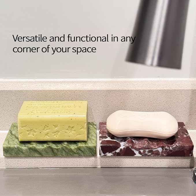 Real Marble Soap Dish for Shower - Stone Tray, Small Bar Soap Holder with Drainage | Non-Slip, Luxury Bath Room Accessories (Earth Green)
