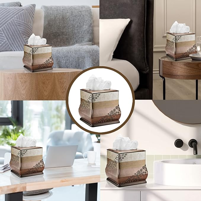 Zahari Home 2pc Miramar Bathroom Set Waste Basket & Tissue Cover Modern Classic Decor Stylish Unique Design Beautiful Multi Color Bathroom Accessories Set