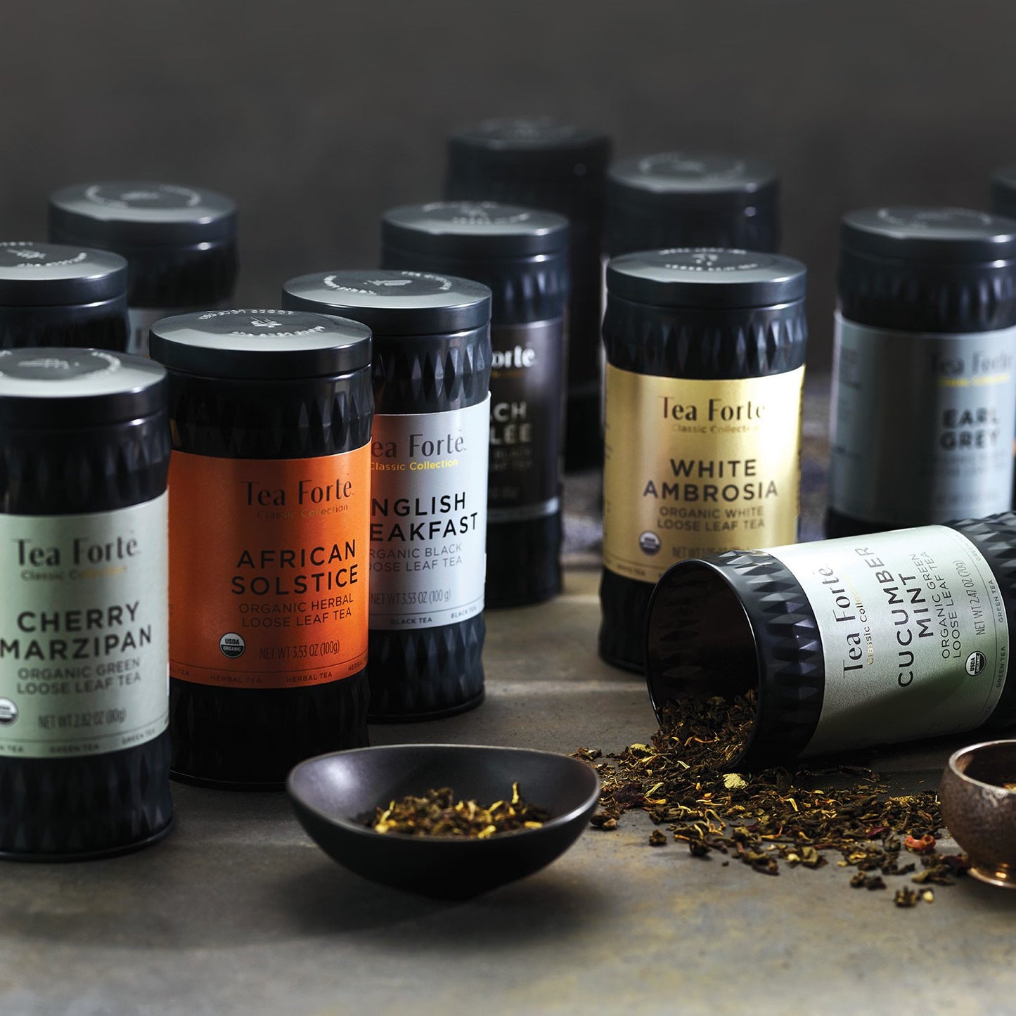 Tea Forte Caramel Nougat Premium Organic Loose Leaf Caffeinated Black Tea Blend Canister, Makes 35-50 Cups