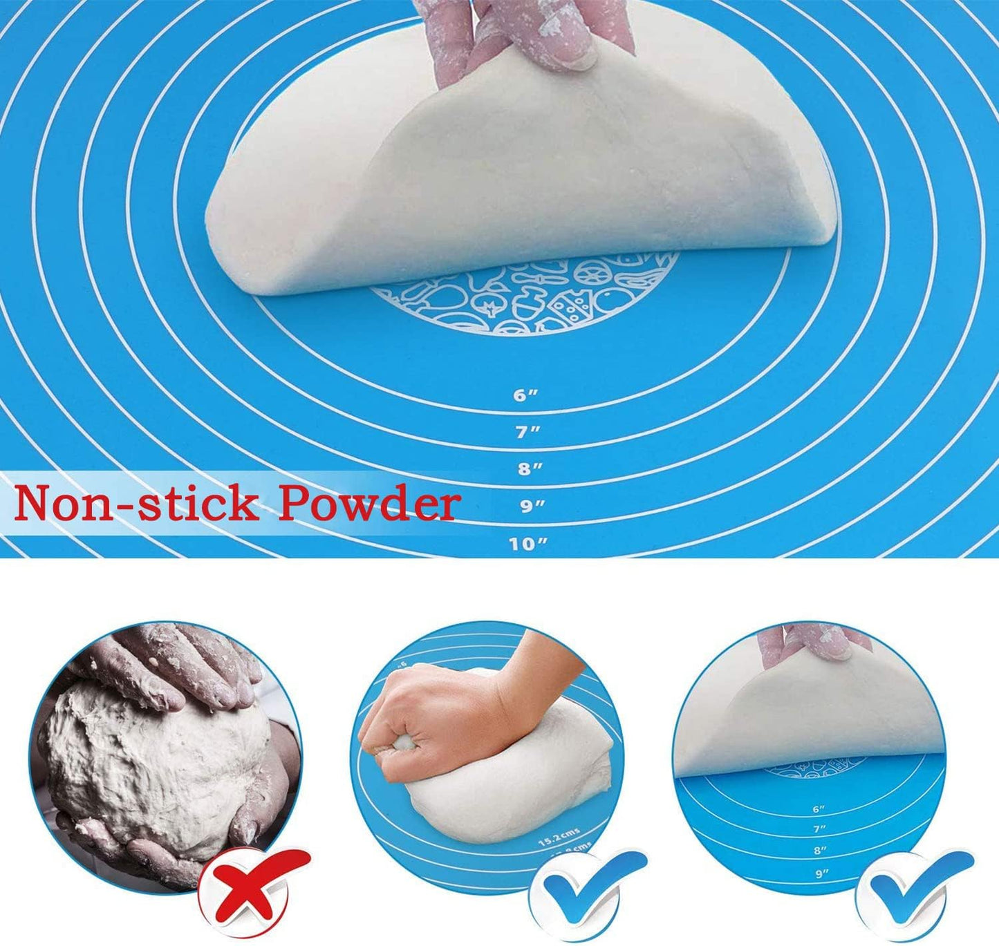 Silicone Baking Mat for Pastry Rolling Dough with Measurements,19.7" x 15.7" BPA Free Non stick and Non Slip Blue Table Sheet Baking Supplies for Bake Pizza Cake