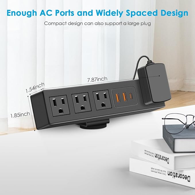 CCCEI Desk Clamp Power Strip with 45W USB-C Ports, Desktop Mount Surge Protector 1200J, Widely Spaced Desk Outlet Station, Fast Charging, 10 FT Flat Plug, Fit 1.9 inch Tabletop Edge.