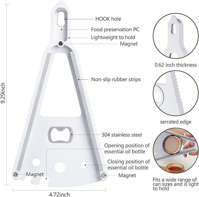Jar Opener Bottle Opener Can Opener Essential Oil Bottle Opener for Weak hands, Seniors with arthritis and anyone with low strength,7 in 1 Multifunctional magnetic design ergonomic.