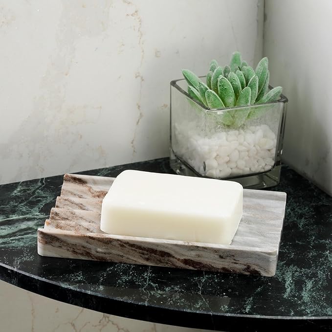 Soap Holder, Marble Soap Dish for Shower, Bar Soaps Holder with Water Ripple Design, Easy Cleaning Soaps Saver for Kitchen Sink,Bathroom, Executive Indian Natural Stone Soap Tray