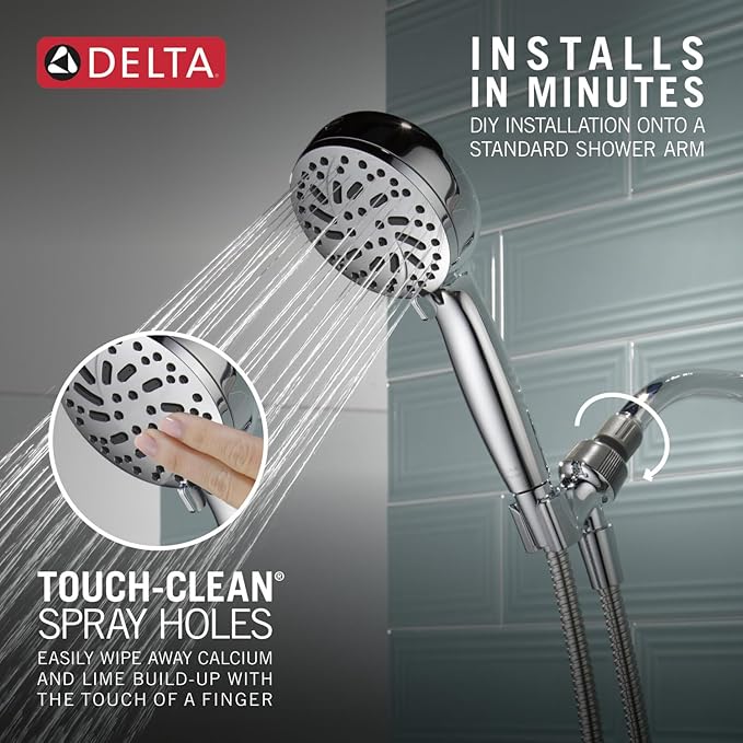 Delta Faucet ProClean Matte Black Shower Head with Handheld, Showerhead with High Pressure Spray, Handheld Shower Head, 6 Spray Settings, Matte Black 75740BL