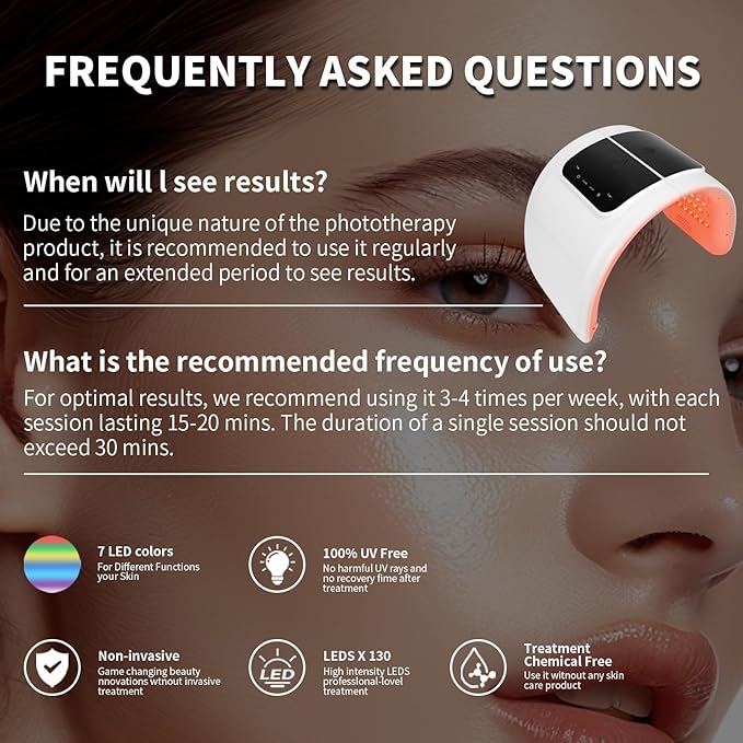 LED-Face-Red-Light-Therapy-Mask,7 Color LED Mask Light Therapy Equipment,Home Skin Care Beauty Equipment for Facial, Neck & Body Use (Semicircle)