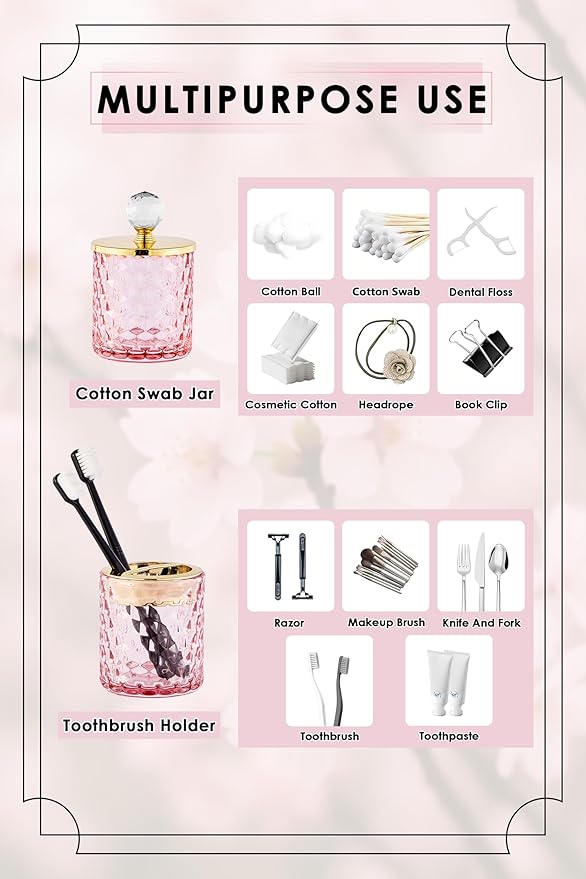 Pink Bathroom Accessories, 4Pcs Pink Bathroom Accessory Set Complete, Toothbrush Holder Set, Soap Dispenser, Qtip Holder, Tumbler, Perfect for Bathroom Decor and Vanit