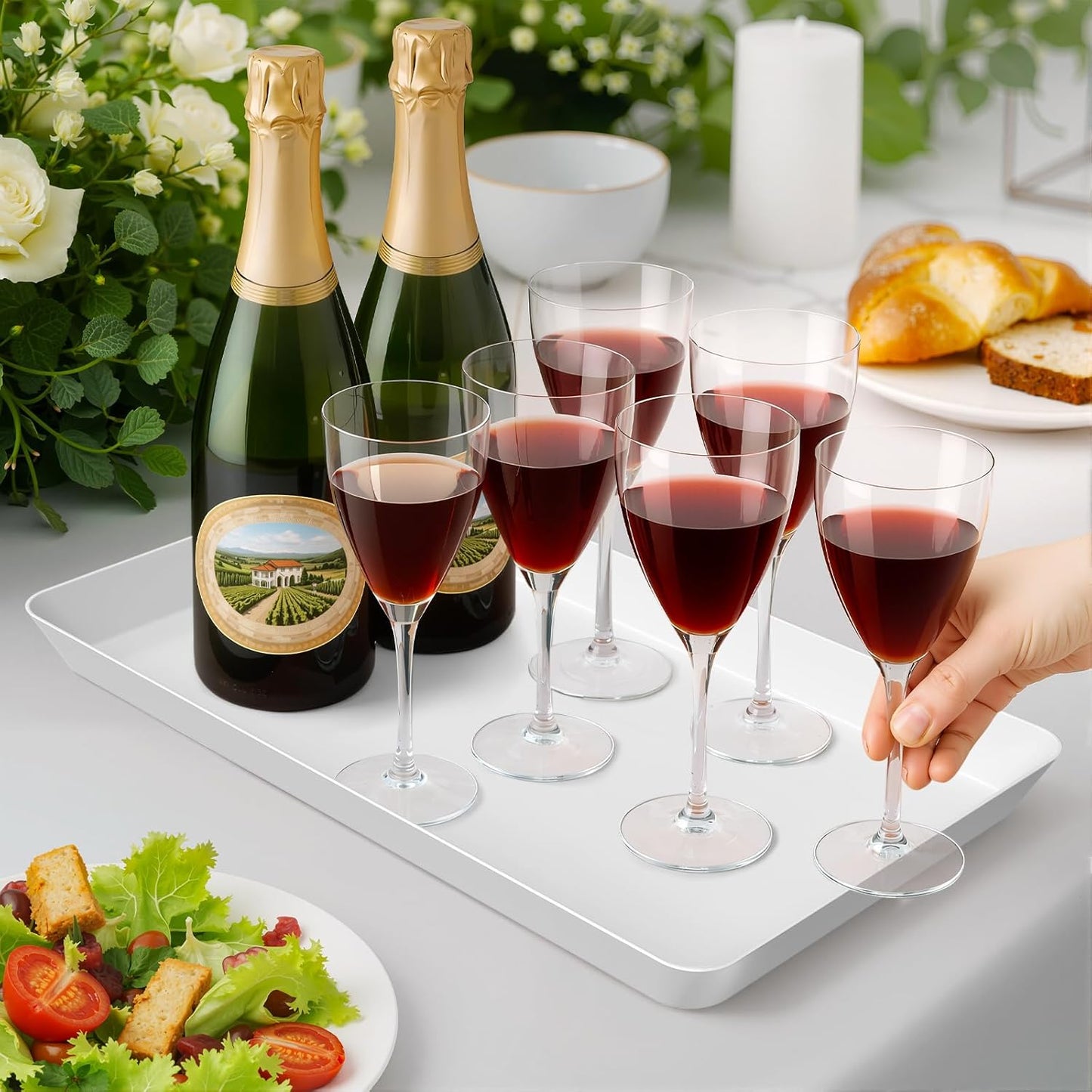 WOWBOX 4 pcs Serving Tray for Entertaining, Grilling BBQ Accessories, Serving Platters for Snacks, Fruit, Reusable Plastic Trays for Serving Food and Pantry Organization in Kitchen & for Parties