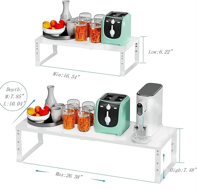 Expandable Spice Rack Organizion for Kitchen Cabinet, Seasoning,Bathroom Organizer Display Shelf, Stackable Multi-Purpose Shelves.Easy-to-Install(2Packs/White,Medium