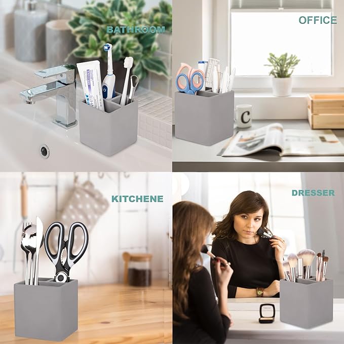 Diatomite Toothbrush Holders for Bathrooms, Electric Toothbrush and Toothpaste Holder 3 Slots Tooth Brush Organizer for Bathroom Countertop, Shower, Vanity - Dark Grey