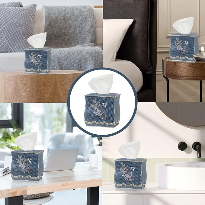 Zahari Home 2pc Capri Bathroom Decor Set Waste Basket for Bathroom & Tissue Cover Modern Classic Decor Stylish Unique Design Beautiful Royal Blue Bathroom Accessories Set