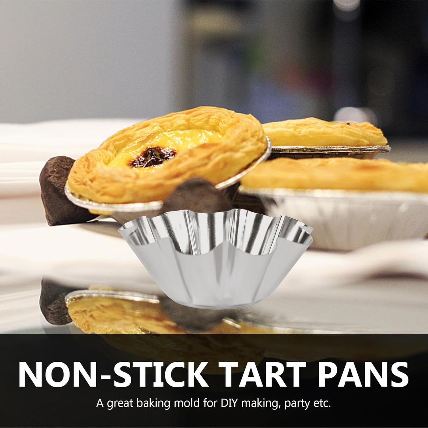 Mikinona 6pcs Stainless Steel Flower Tart Pans Non-stick Tart Muffin Cups for Baking Desserts for Cupcakes Egg Tarts and Diy Parties