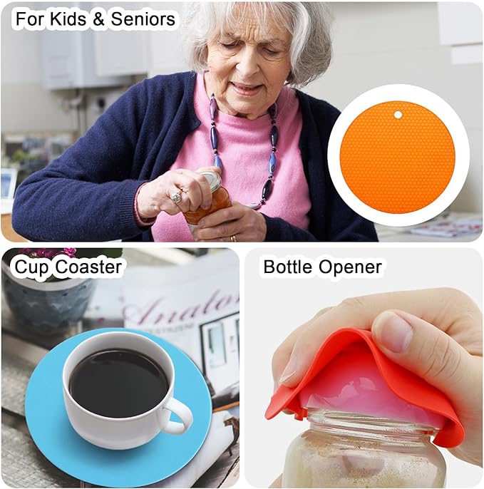 uxcell 3pcs Silicone Jar Opener Pads, 17.5cm/7" Texture Can Opener Multipurpose Round Bottle Lid Opener Non-Slip Coasters for Weak Hands Seniors Children, Orange