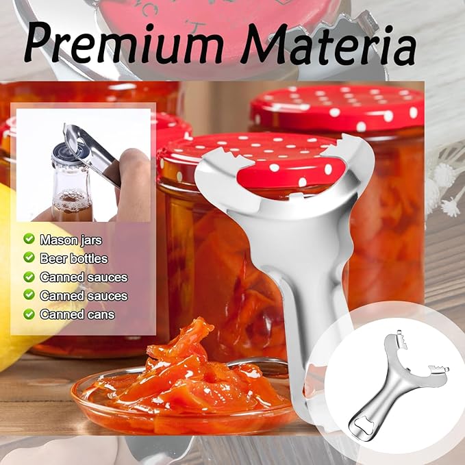 Stainless Steel Jar Opener,Mason Jar Bottle Opener, Easy Twist Multifunctional Bottle Opener no Lid Dent Canning Opener Accessories for Weak Hands