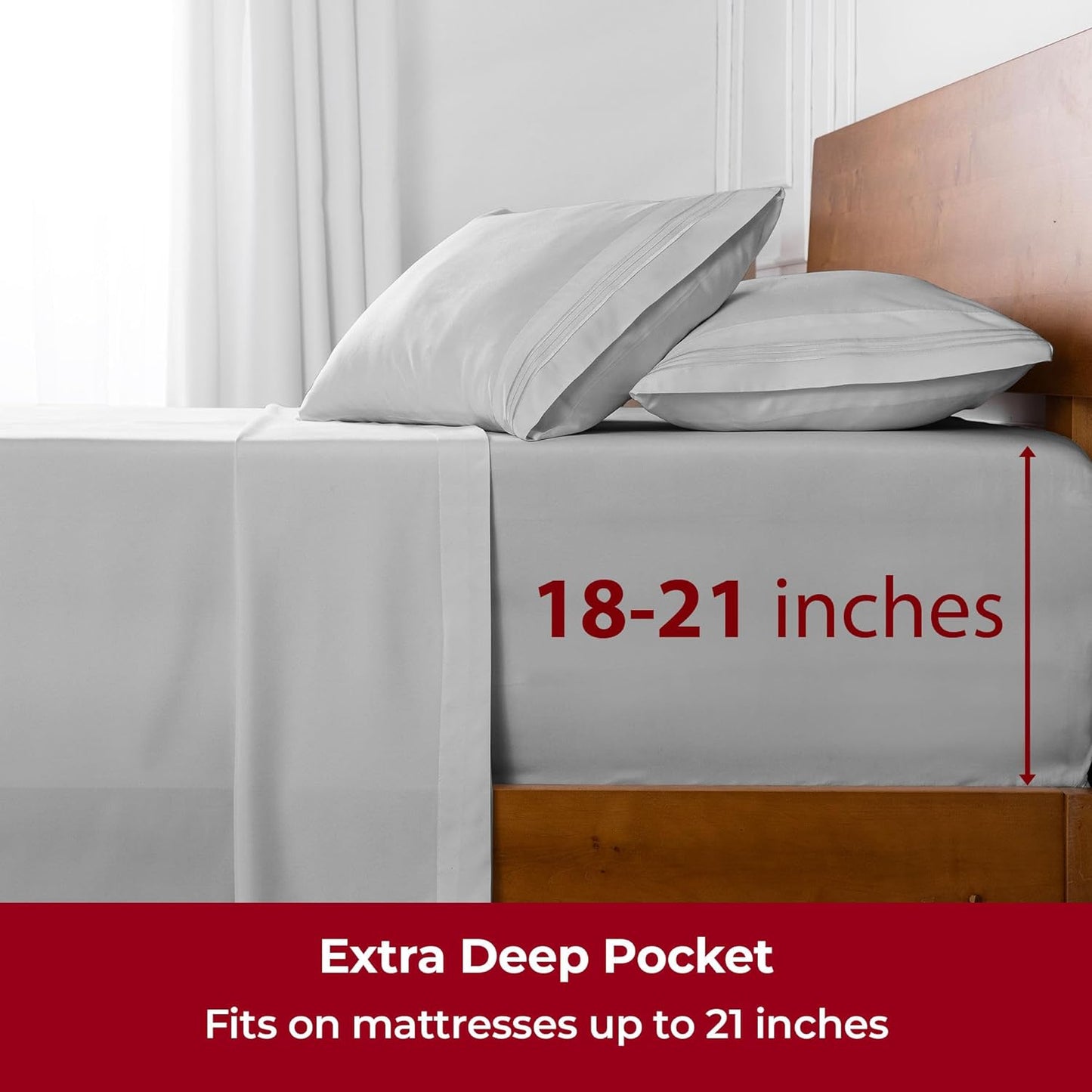 Mellanni Extra Deep Queen Sheets - 4 PC Iconic Collection Bedding - Hotel Luxury, Ultra Soft, Cooling Bed Sheets - Wrinkle, Fade, Stain Resistant (Queen, Light Gray)