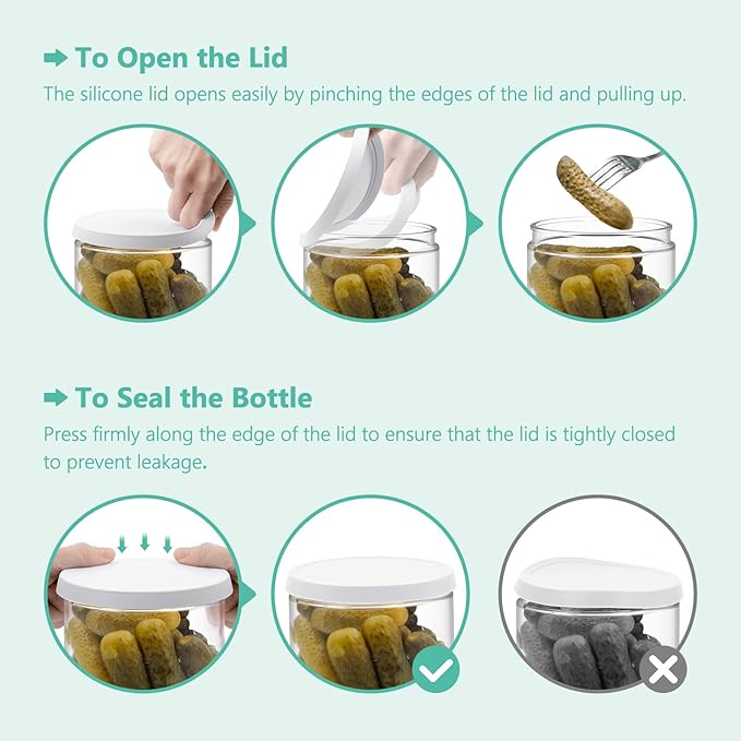 Glass Pickle Container with Strainer for Pickle Lover - 45OZ Leakproof Juice Separator Jar for Gherkin, Olive or Chilli, Dishwasher and Refrigerator Safe, BPA Free (White, 45 oz*2 pcs)