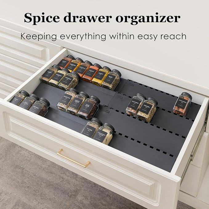 Spice Drawer Organizer, 5 Tier- 5 Pack Drawer Seasoning Organizer Expandable from 13" to 24.4", Spice Rack for Kitchen Drawers, Spice Organization Insert Tray for Drawer (Jars not included)
