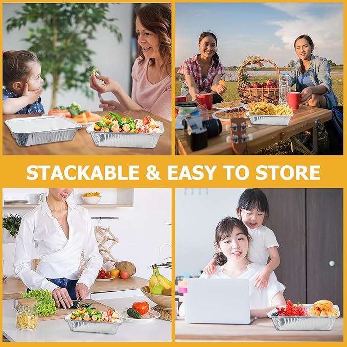 200 Pack 1 lb Disposable Aluminum Foil Pans Meal Prep Take Out Food Containers with Paper Lids for Catering, Baking, Roasting Food, Freezer Safe