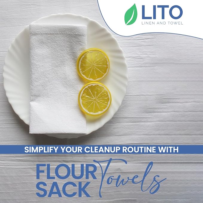 LITO LINEN AND TOWEL Flour Sack Towels - 100% Cotton Tea Towels for Crafts, Dish Towels for Kitchen, Embroidery, Cleaning, Baking (Pack of 6) - 18"x 28"