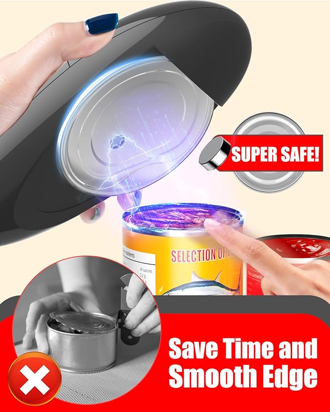 One Touch Electric Can Opener for All Can Sizes, Smooth Edge Design for Seniors with Arthritis, Automatic Kitchen Gadget & Food Safety