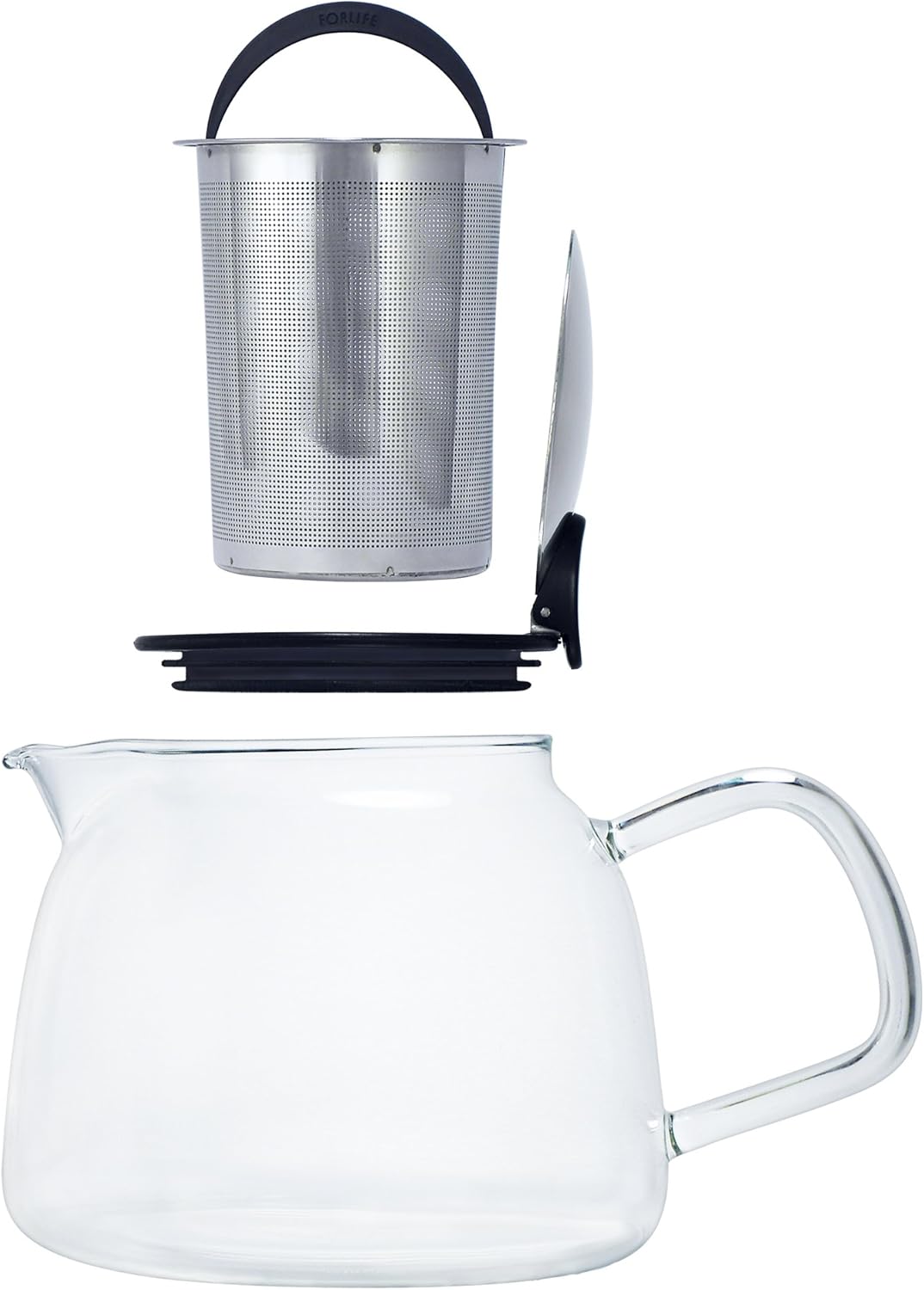 Forlife Bell Glass Teapot with Basket Infuser, 24-Ounce/730ml, Red